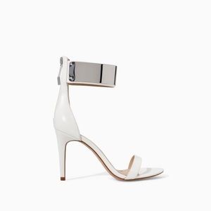 Zara White Heeled Sandals Metal Ankle Strap 7.5